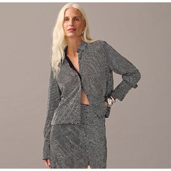NWT J.Crew Collection Cropped Rhinestone Garçon Shirt in Silver Black Sheer 2 - Picture 1 of 12